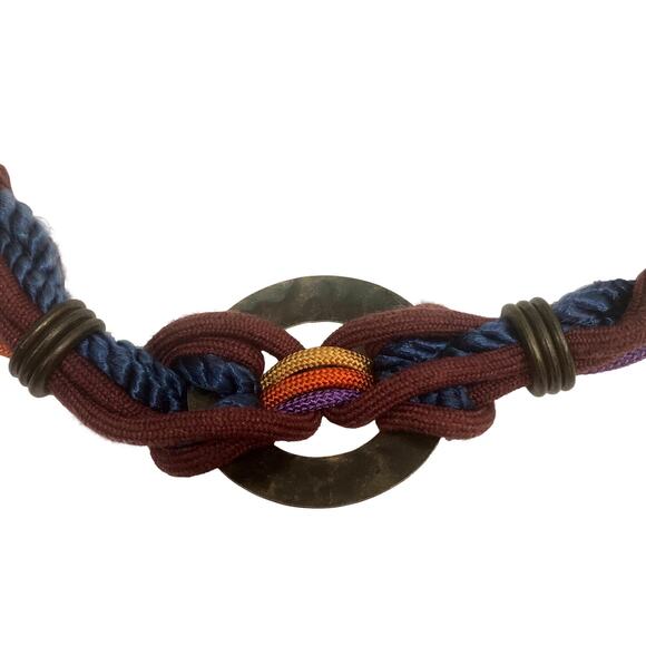 Multi Color Earthy Obi Knot Belt w Brass Rings | Gypsy Boho | 34 - 40" - Picture 10 of 10